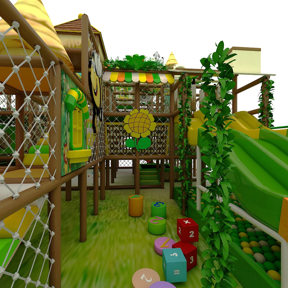 Equipo de parque infantil interior personalizado para niños Áreas de espuma suave con características de madera y parque de atracciones Centros de compras diseñados
