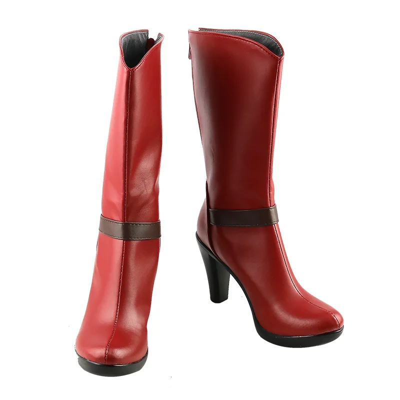 Scarpe da costume cosplay Onepiece Nami Stivali in ecopelle fatti a mano rossi anime