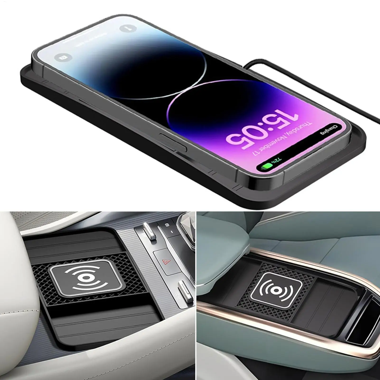 Car Wireless Charger Pad Auto Phone Charger Mat Fast Charging Device Vehicle Accessories For Phones Tablets Earphones Sedans