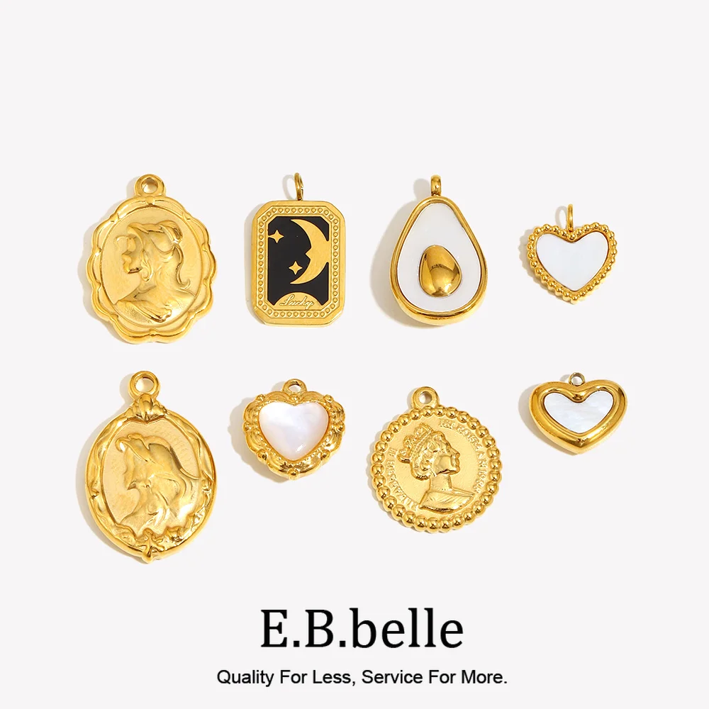 E.B.belle Retro Style Moon Star Agate Stone Heart 18K Pozłacany wisiorek ze stali nierdzewnej do tworzenia biżuterii Naszyjnik Bransoletka