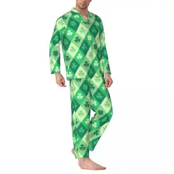 Green Shamrock Pajamas Men Lucky Saint Patricks Day Cute Sleep Sleepwear Autumn 2 Pieces Casual Oversized Printed Pajama Sets