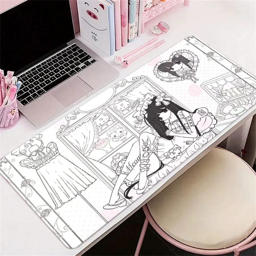 Anime Aesthetics Leather Mouse Pad Pink White Angel Desk Mat Office PC Keyboard Desks Decort Accessories Leather Mousepad Carpet