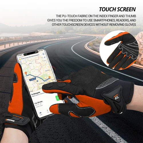 Imagen 2 del producto Guantes de motocicleta transpirables y anticaída, guantes de motociclismo todoterreno con pantalla táctil, guantes deportivos para exteriores con dedos completos