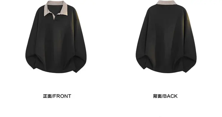 Herren-Poloshirt für den Herbst mit gespleißtem Karokragen, langen Ärmeln, aus weichem Strickstoff, entspannter Silhouette für Outdoor-Reisen. – Detail 7