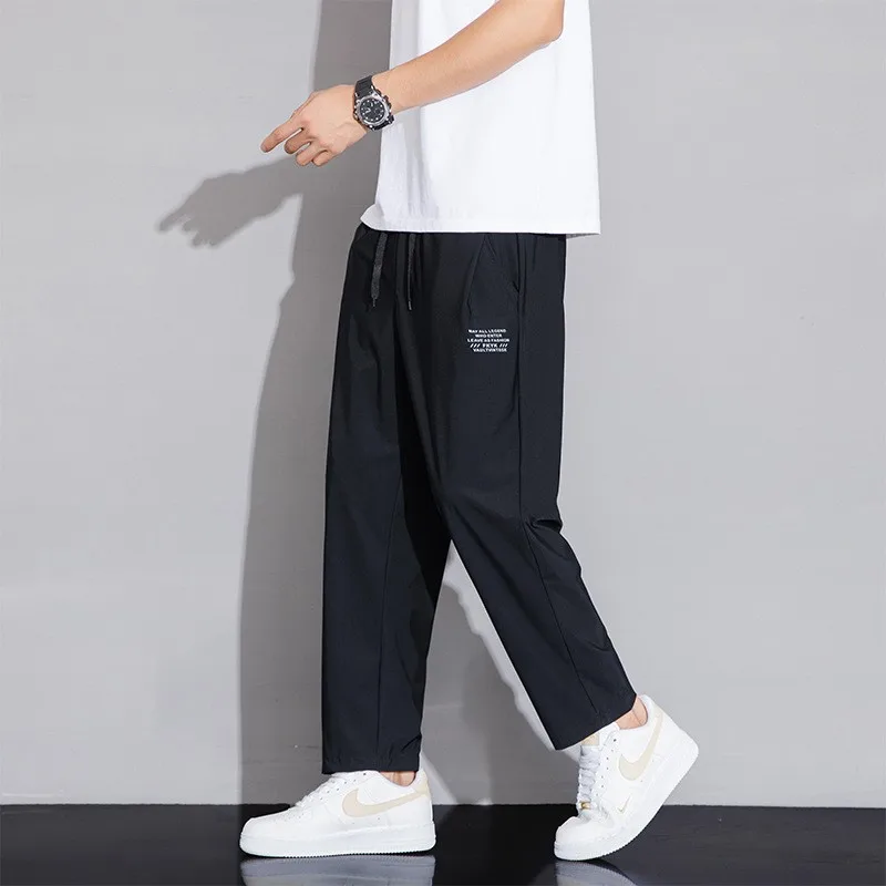 

Extra Large Size Men's Summer Thin Straight Leg Qui Dry Ice Silk Sport Pants Loose Elastic Waist Casual Trousers