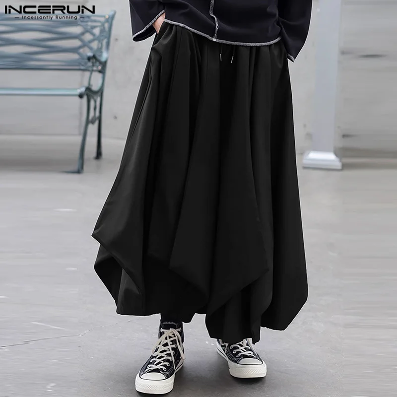 INCERUN 2024 Pantalons in stile coreano pantaloni lunghi con Design a gamba larga da uomo nuovi pantaloni larghi solidi maschili Streetwear alla moda S-5XL