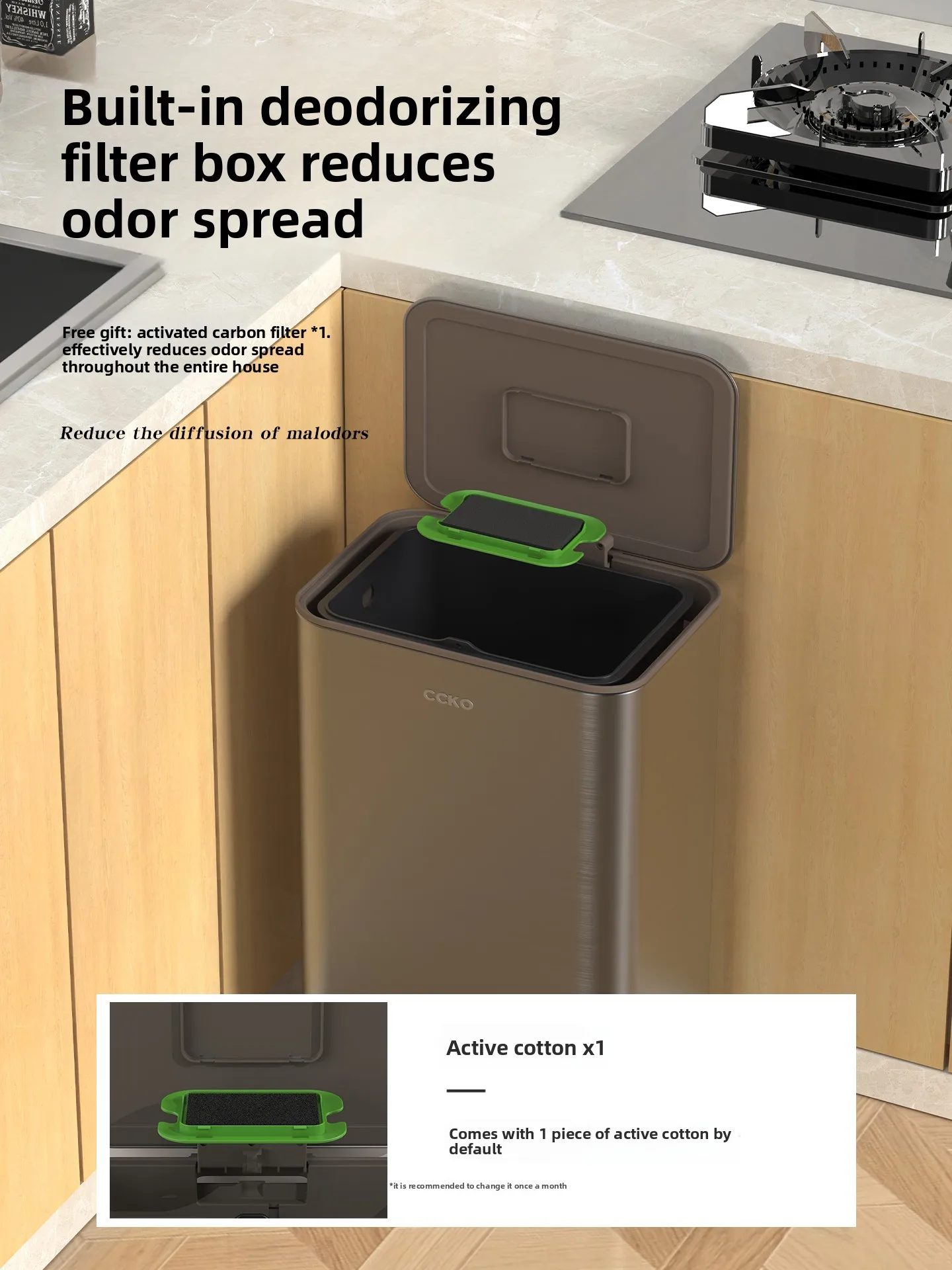Household foot-operated, high-end stainless steel trash can with lid, large size, large capacity, suitable for kitchen use.