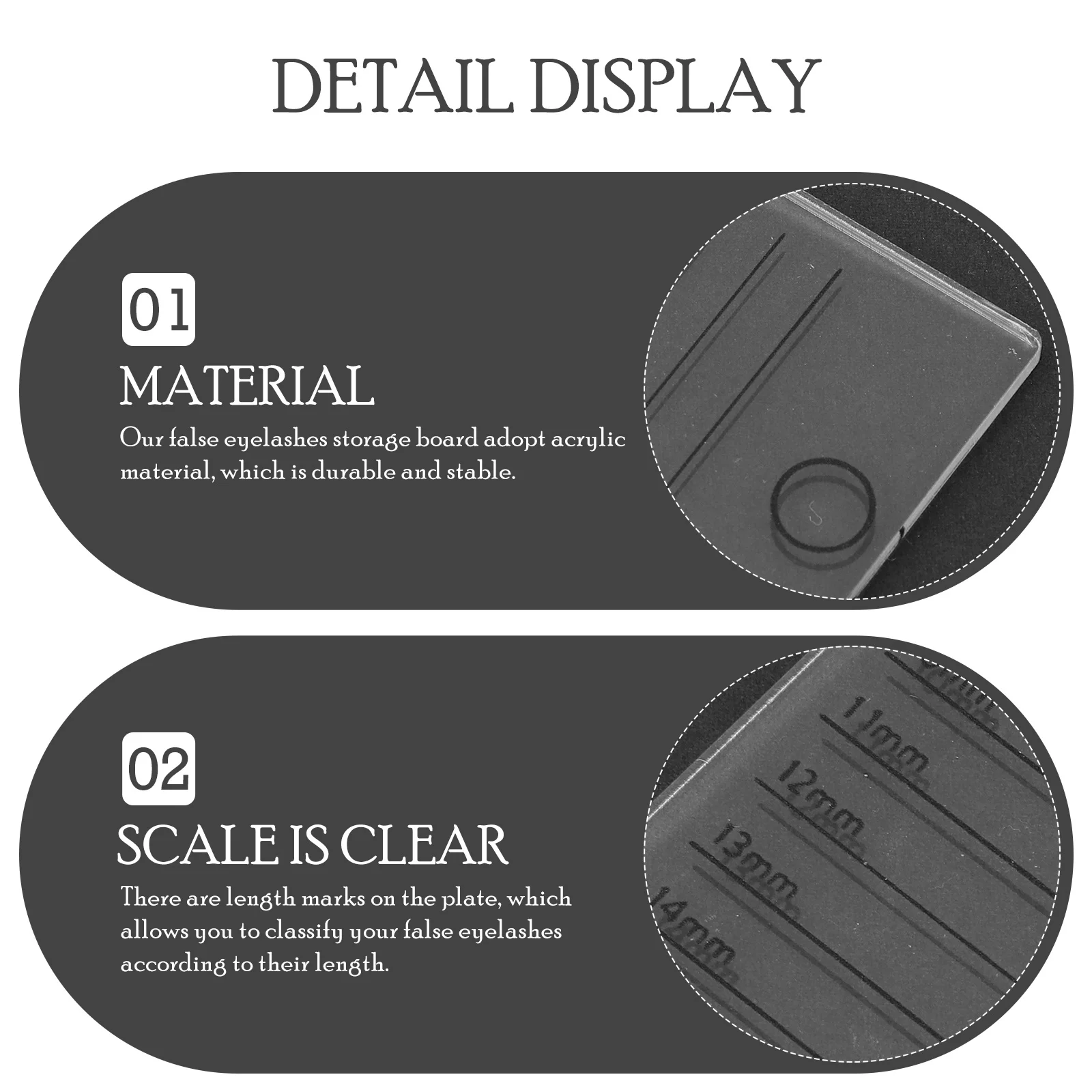 길이 표시가 있는 아크릴 인조 속눈썹 디스플레이 보드, 속눈썹 정리함, 전문가용 필수 속눈썹 연장 트레이