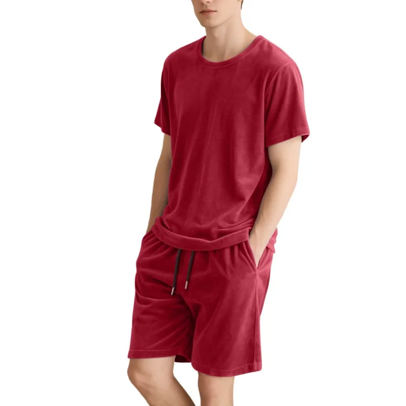 New Men's Short-sleeved Shorts Casual Sports Round Neck Solid Color T-shirt Suit