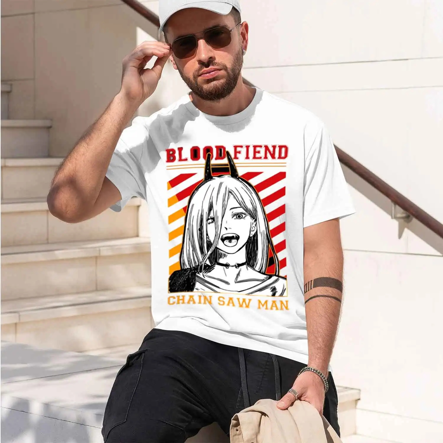 Anime Style Men's T-Shirt Blood Fiend Man Character Design Summer Casual Wear Gift For Anime Fans 2026 New Model Short-sleeve cr
