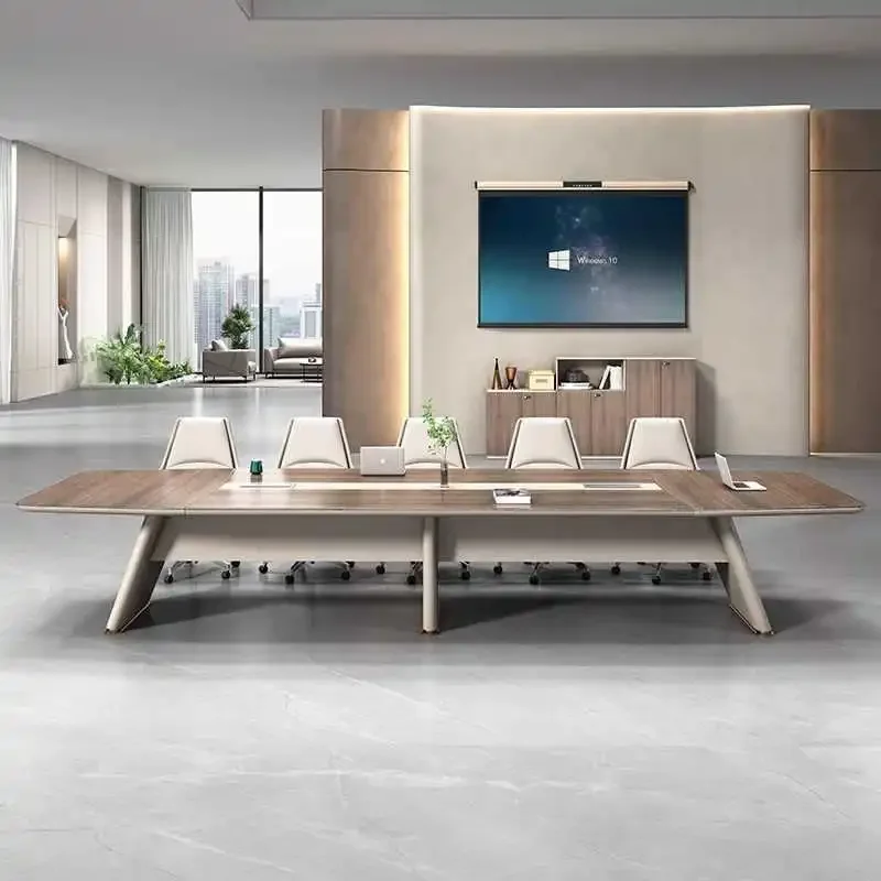 Conference table and chair combination, simple modern light luxury large conference room table office high-end paint negoti