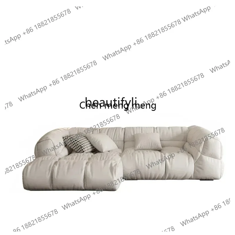 LHY26ss Cloud Sofa Living Room Puff Faux Leather Simple Modern Italian Large and Small Apartment Type Latex Cream Style