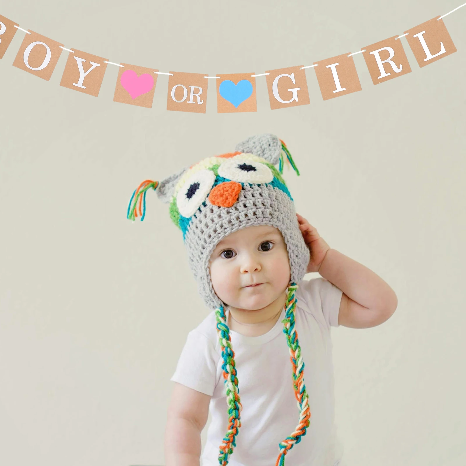 

Gender Reveals Flag Garland Baby Shower Boy or Girl Burlap Banner Hemp Rope Backdrop Decorations Is Brewing Child for Mantle