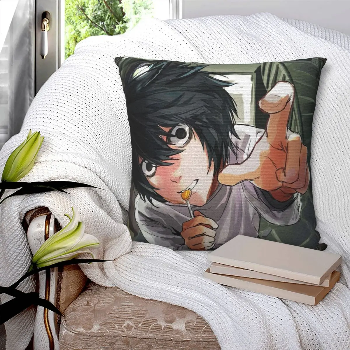 Anime Death Note Cool Square Pillowcase Cushion Cover Pillow Case Throw Pillow Cover for Home Sofa Living Room