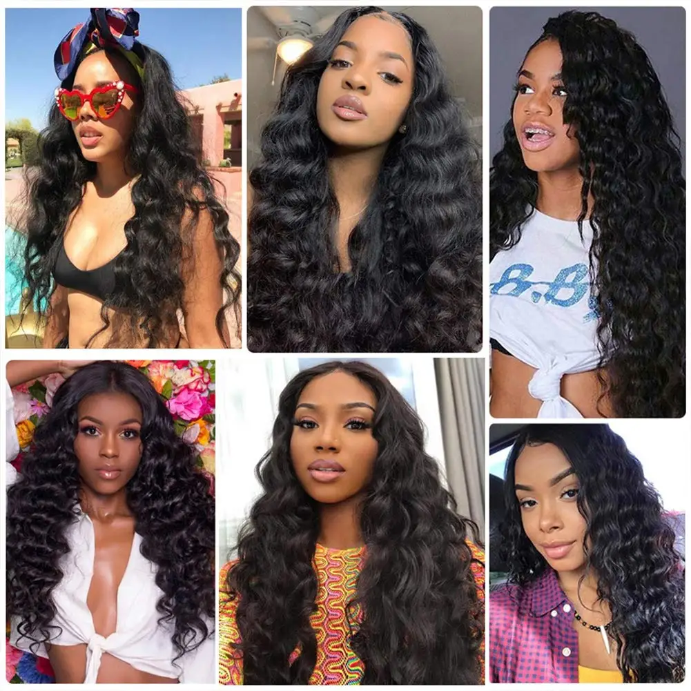 Perruque Full Lace Wig sans colle péruvienne naturelle-At, cheveux humains, Deep Wave, noir naturel, 13x6 HD, 34 pouces de long, 360