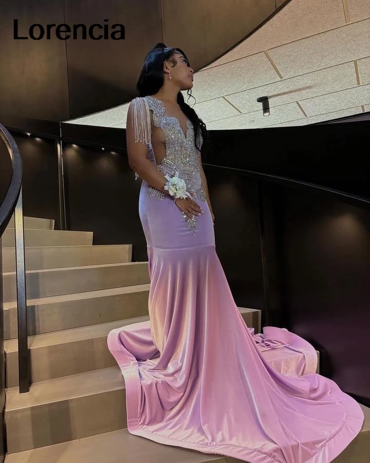 Customized Purple Diamonds Mermaid Prom Dress For Black Girls Silver Beaded Formal Birthday Dress Special Party Gown YPD183