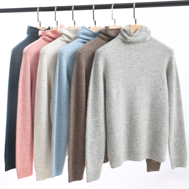 ZOCEPT Turtleneck Sweater for Women Winter Soft Warm 100% Merino Wool Knitted Pullover Color Dot Long Sleeve Female Jumper Tops