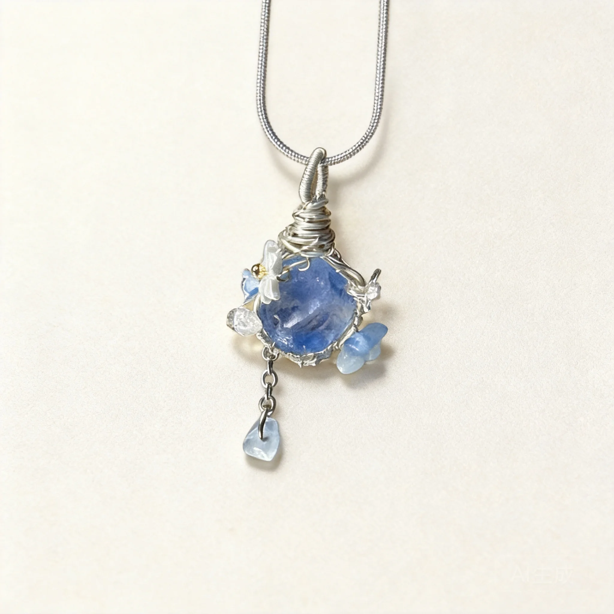 

Chinese Style Handmade Natural Aquamarine Amethyst Raw Stone Pendant Necklace Lucky Blessing Wealth Bringing Spiritual Jewelry