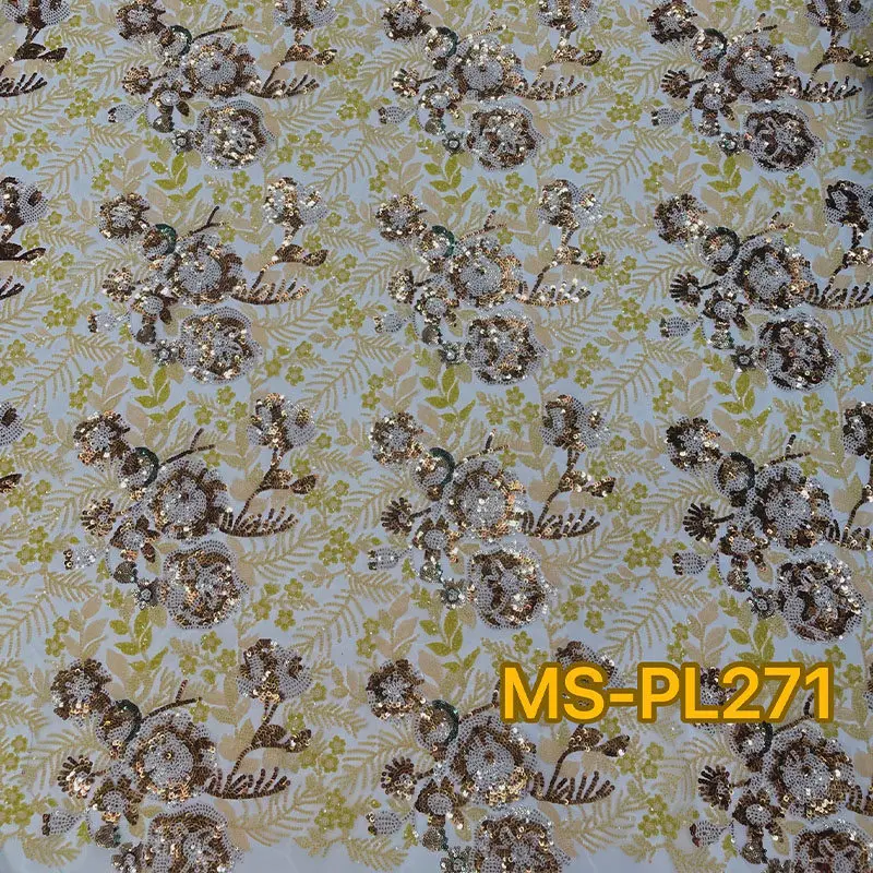 

Lace mesh leaf sequin embroidered fabric for wedding dress cheongsam design cloth diy by the yard Sewing Material