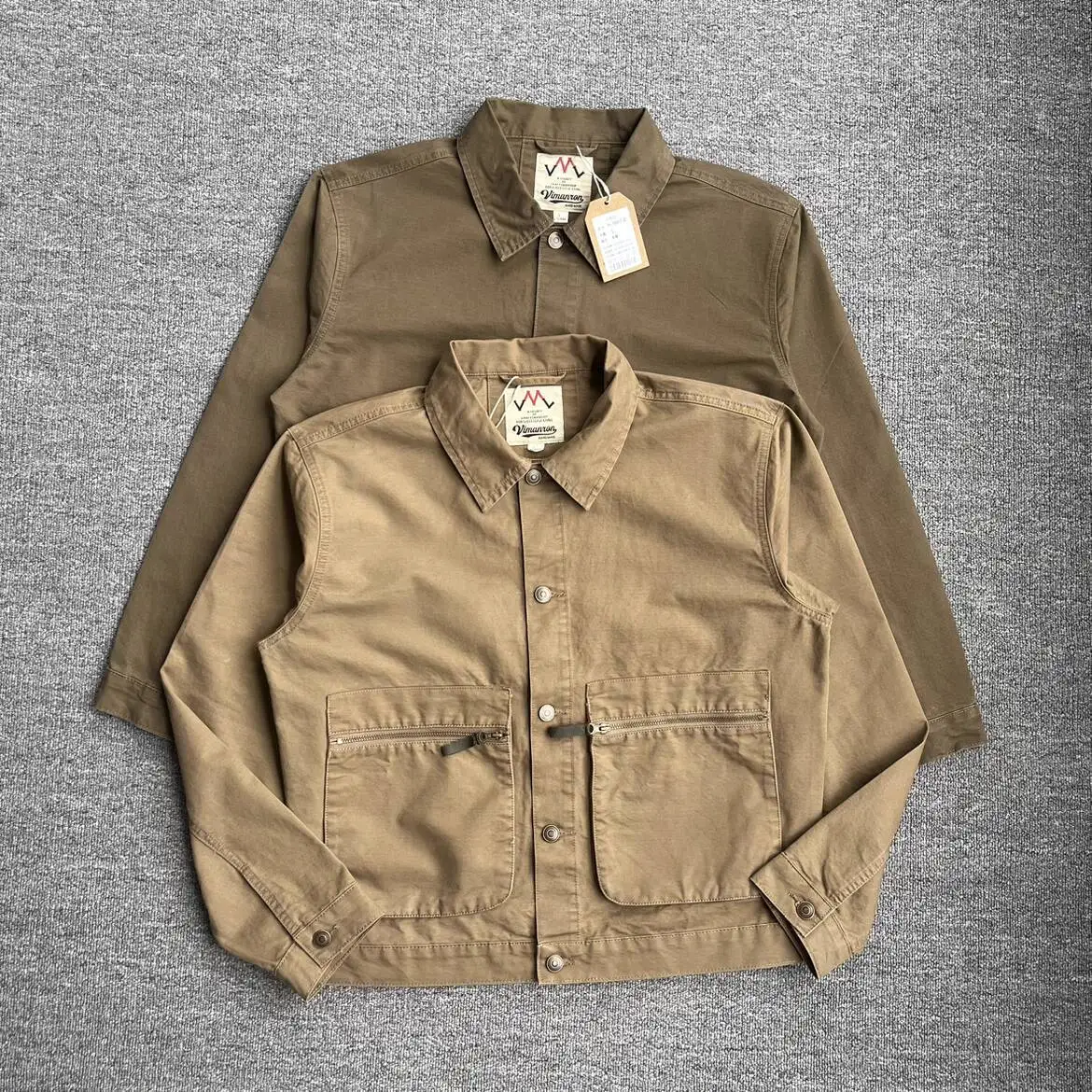 

Men's American Vintage Distressed Washed Workwear Jacket - Double Chest Pockets Relaxed Short Length Oversized Fit Outerwear