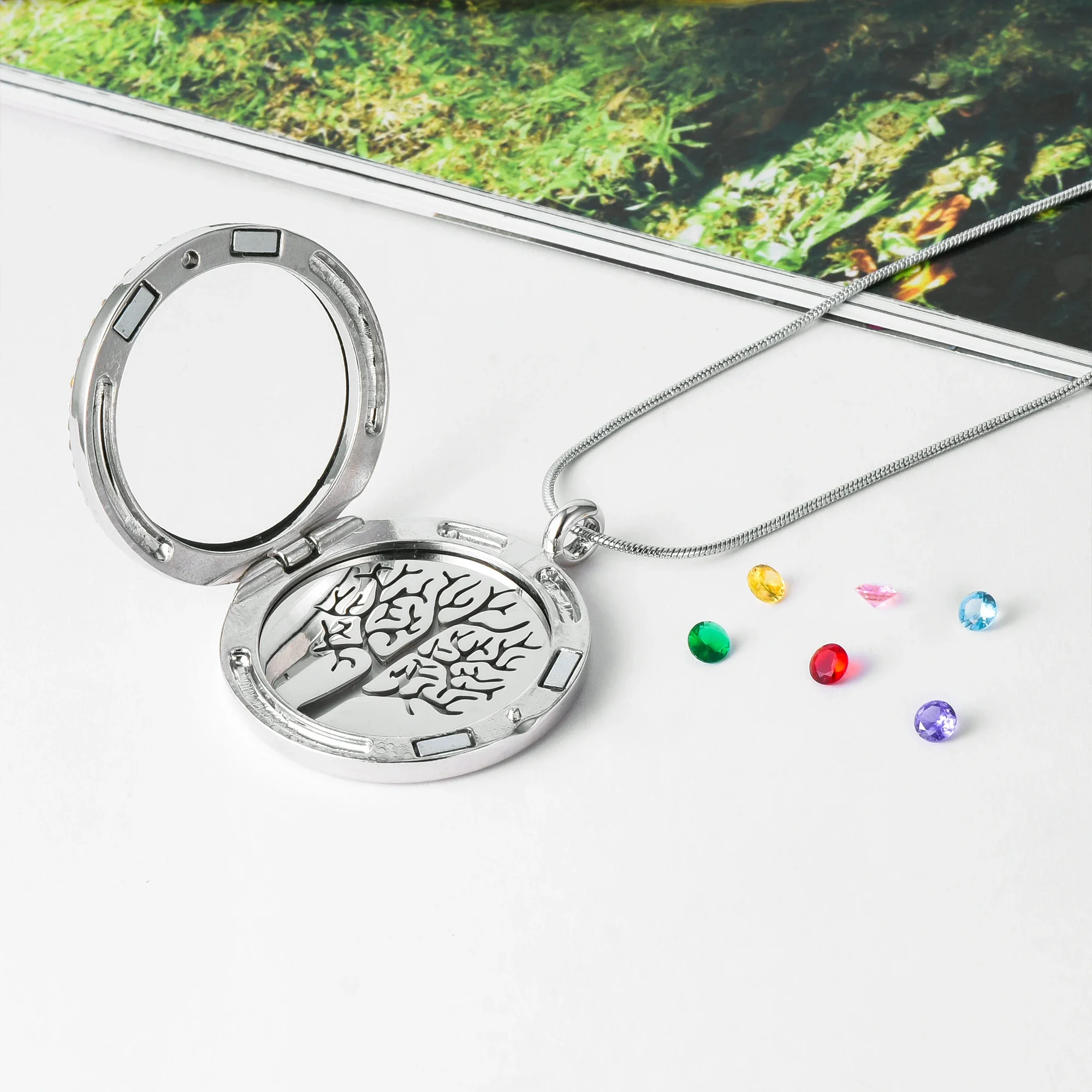 Openable Colorful Crystal Tree of Life Necklace Stainless Steel Detachable New Pendant Jewelry for Women Men Gifts