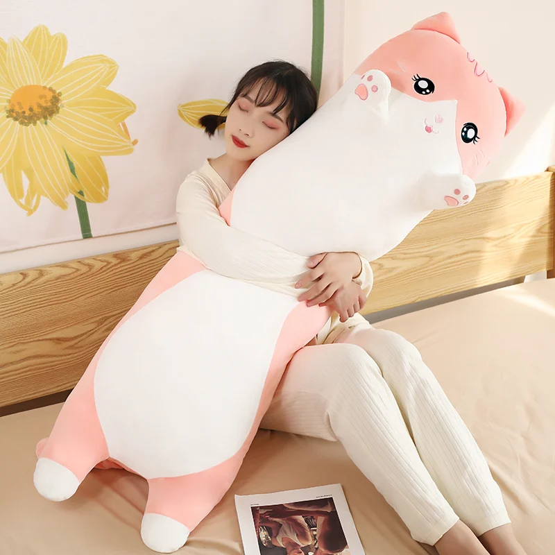 

90cm 110cm 130cm Big Size Long Toy Pillow Stuffed Cat Long Throw Pillow Cushion Bed Use Home Sofa Decor Kids Toys