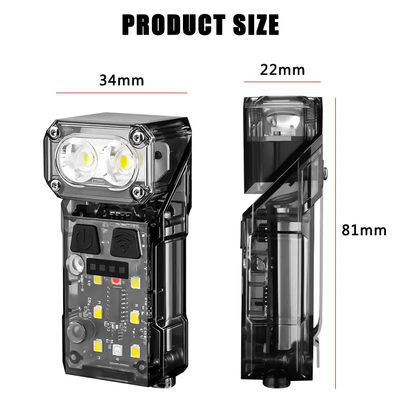 90° Rotatable keychain Flashlight Sensor Headlight 800LM Type-C Rechargeable Work Light With Magnet metal Clip Camping Lantern