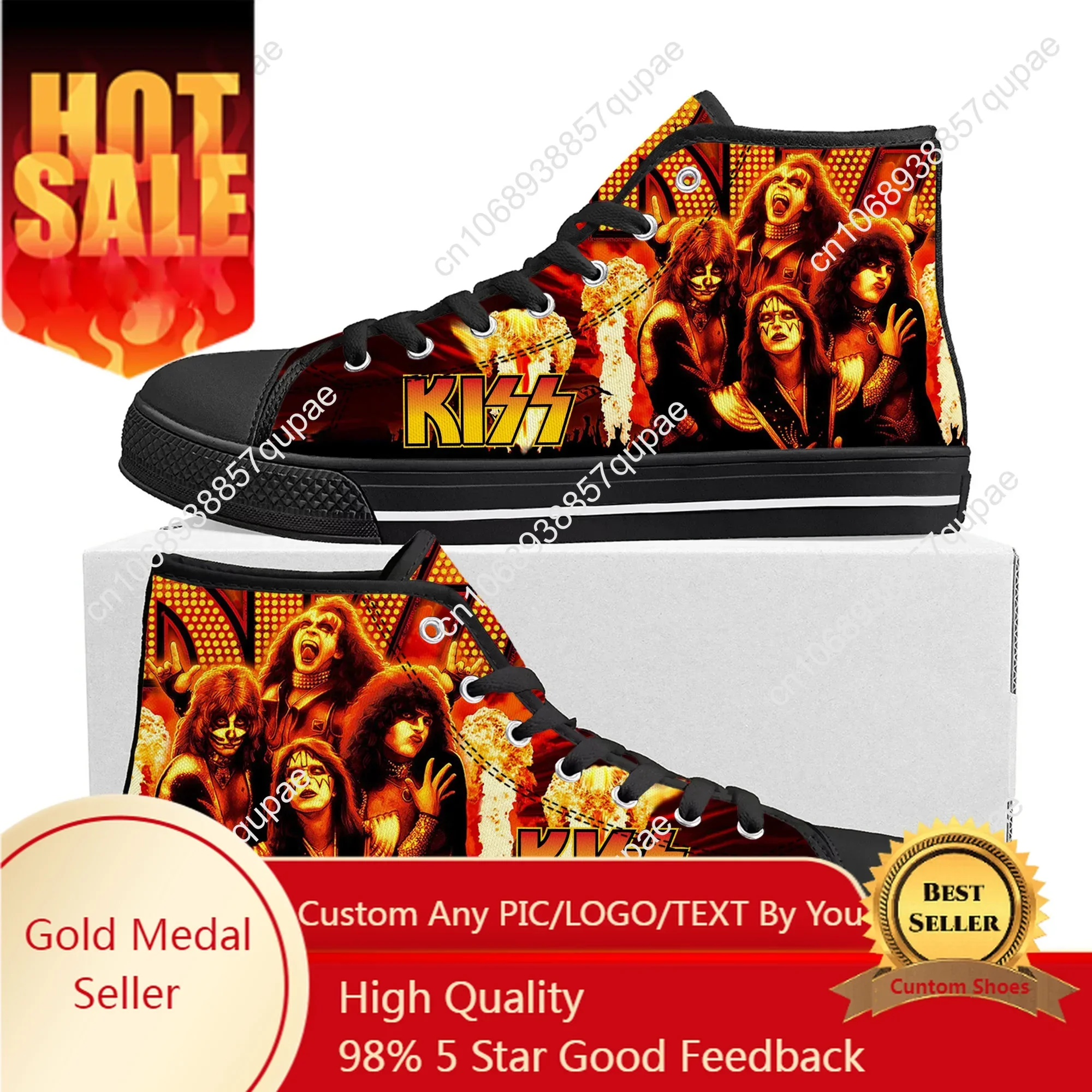 Heavy Metal Kiss Rock Band High Top High Quality Sneakers Mens Womens Teenager Canvas Sneaker Casual Couple Shoes Custom Shoe