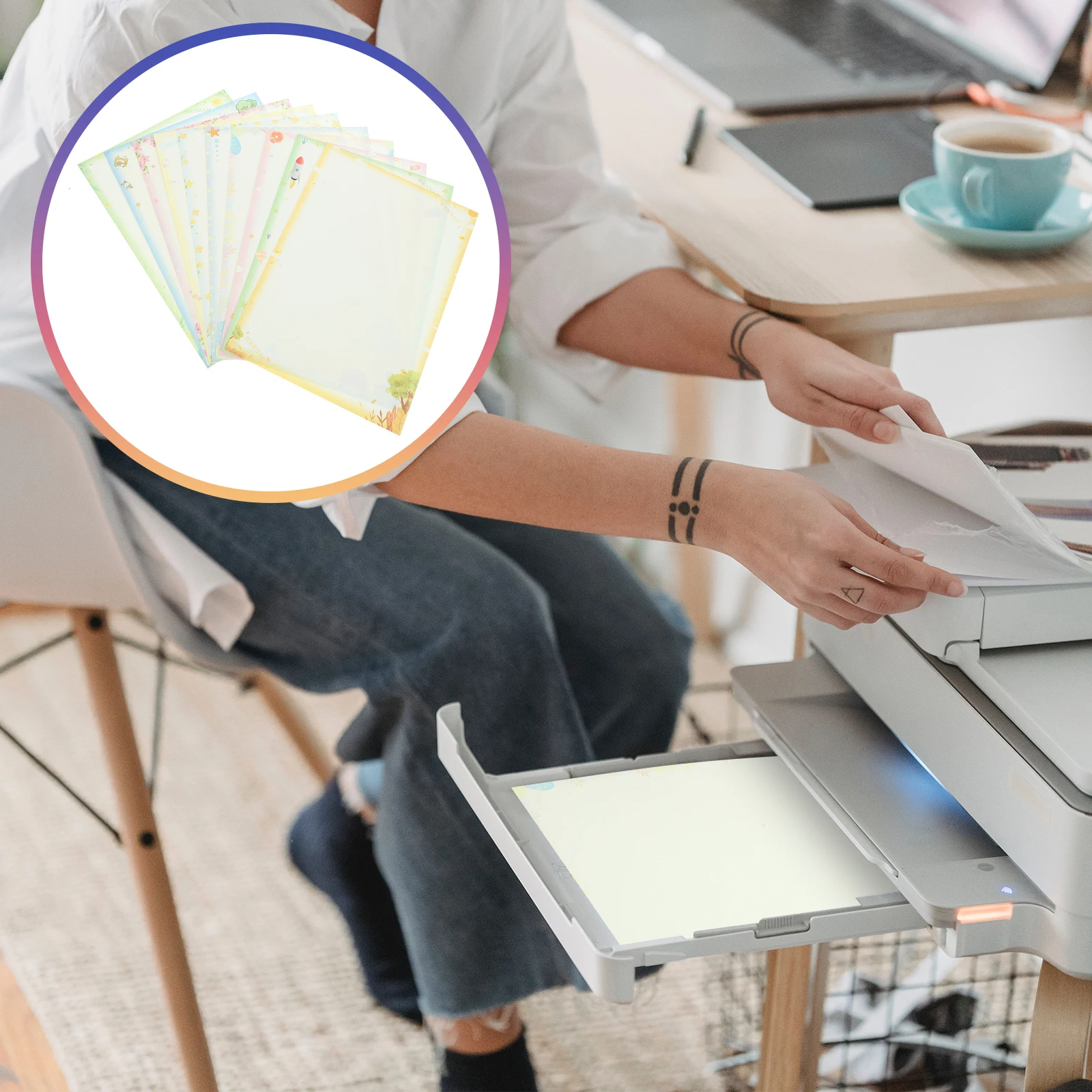 

50 Sheets A4 Colorful Printing Paper Decorative Edges Thick Copying Stationery Floral Design Drawing Paint Supplies