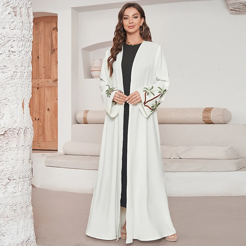 Arab Dubai Fashion Solid Hijab Women Jalabia Casual Embroidery Open Kimono Abaya Muslim Ramadan Turkish African Clothing Robes