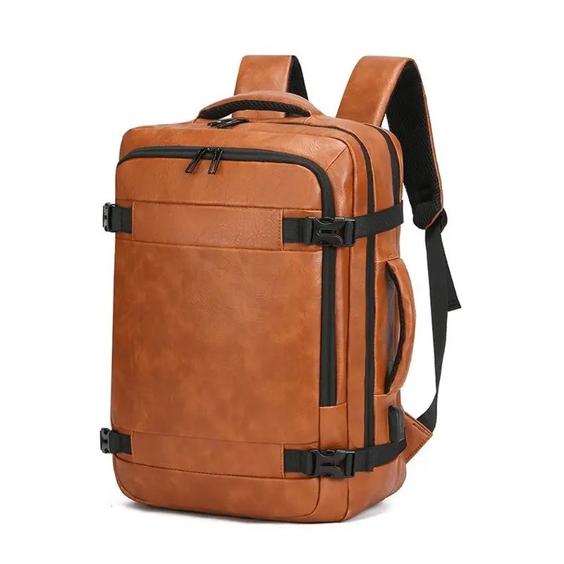 2027 NEW  Men Backpack PU Leather Bagpack Large laptop Backpacks Male Mochilas Casual Schoolbag For Teenagers Boys Brown