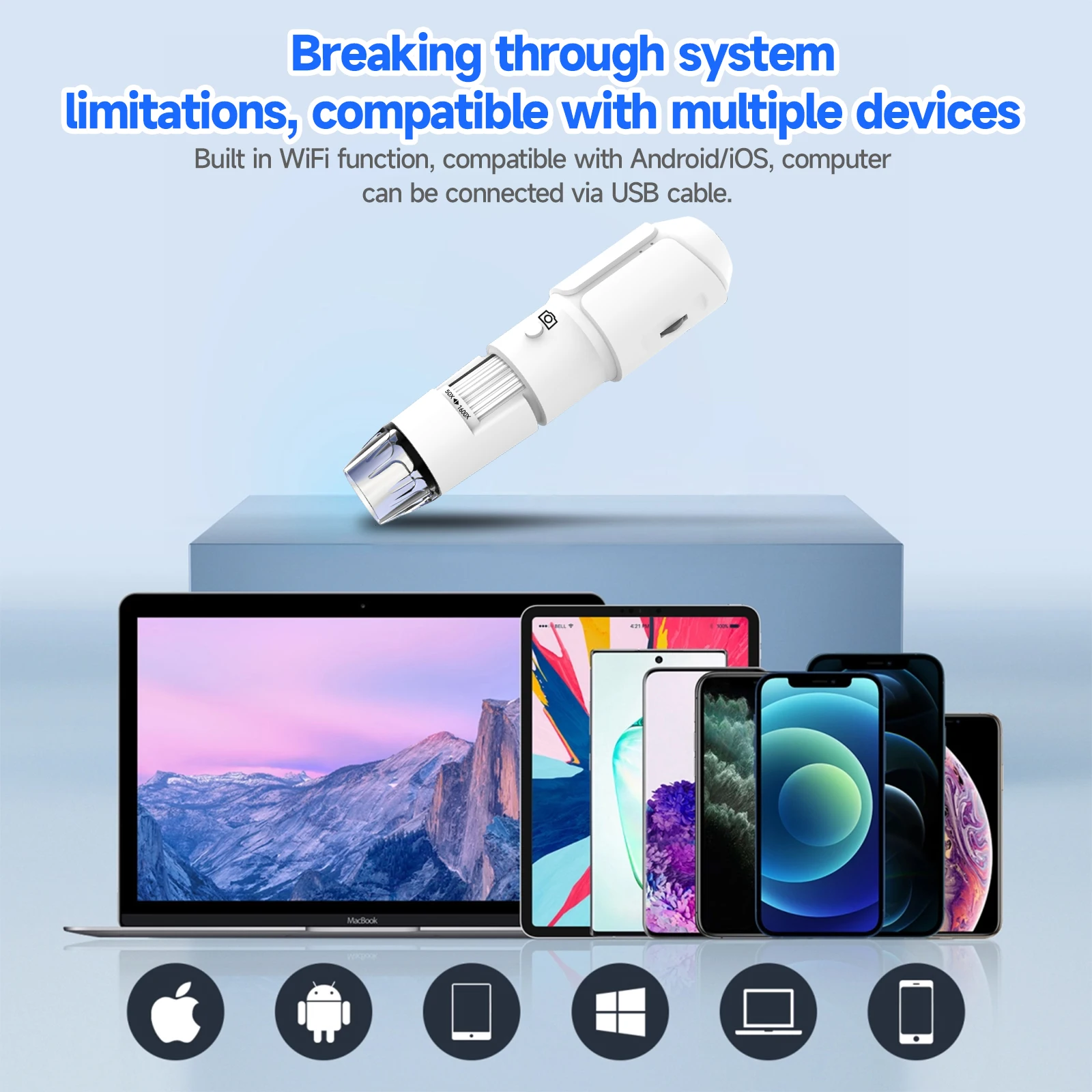 مكبر إلكتروني لمستحضرات التجميل، مجهر فروة الرأس للإلكترونيات 1600x مجهر واي فاي رقمي محمول لهاتف iPhone Android #2