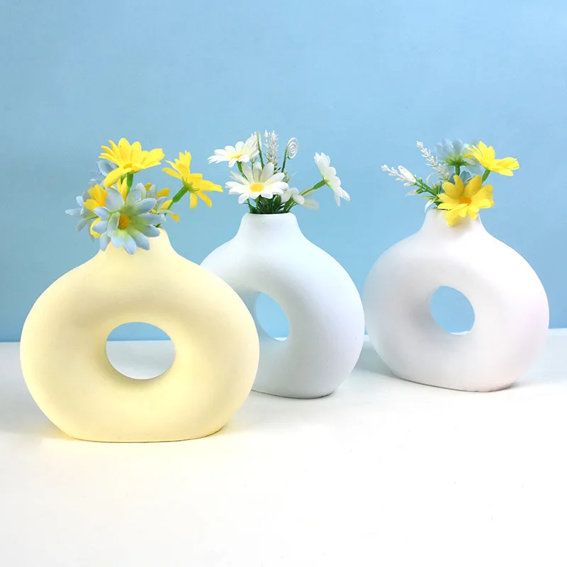 

Nordic Terrazzo Vase Silicone Mold Ins Concrete Ornament Creative Caliber Donut Pot Mold Flower Arrangement Pot Plaster Mould