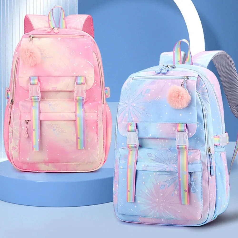 Multicolor Nylon Backpack Multiple Pockets Lightweight Students School Bag Korean Style with Pendant School Backpack Outdoor