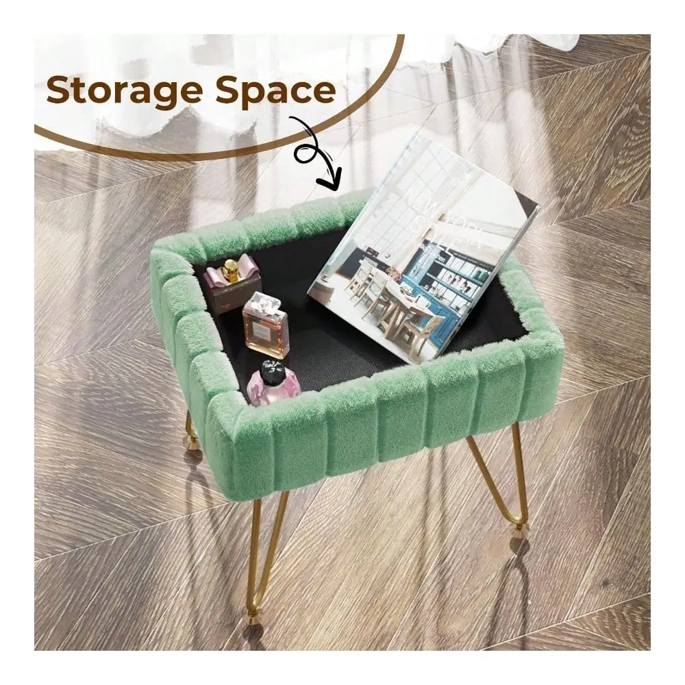 

Stool Chair Faux Fur With Storage 15.7L X 11.8W X 19.4H Soft Ottoman 4 Metal Legs With AntiSlip Feet Furry Padded Seat Modern M