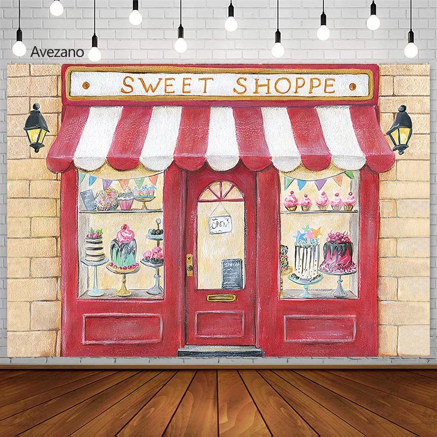 

Avezano Sweet Shoppe Photography Background Baby Shower Birthday Cake Smash Portrait Photo Studio Prop Wall Deco Backdrops