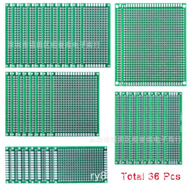 36PCS Double-SidedPCBUniversal Board Prototype Kit 2*8 3*7 4*6 5*7 7*9 Combination Kit