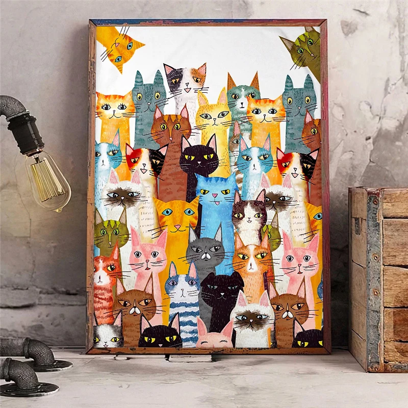 Colorful Cat Wall Art Posters Funny Bum Canvas Painting Print House Warming Gift Cats In Hats Pictures for Home Decoration