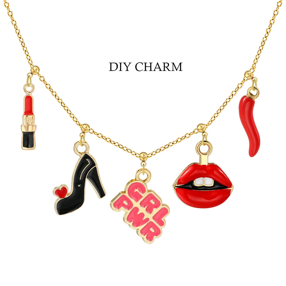 Hot Female Pendant Lipstick Red Lip High Heels Charms Making DIY Jewelry Positioning Adjust Silicone Bead For Necklace Bracelets
