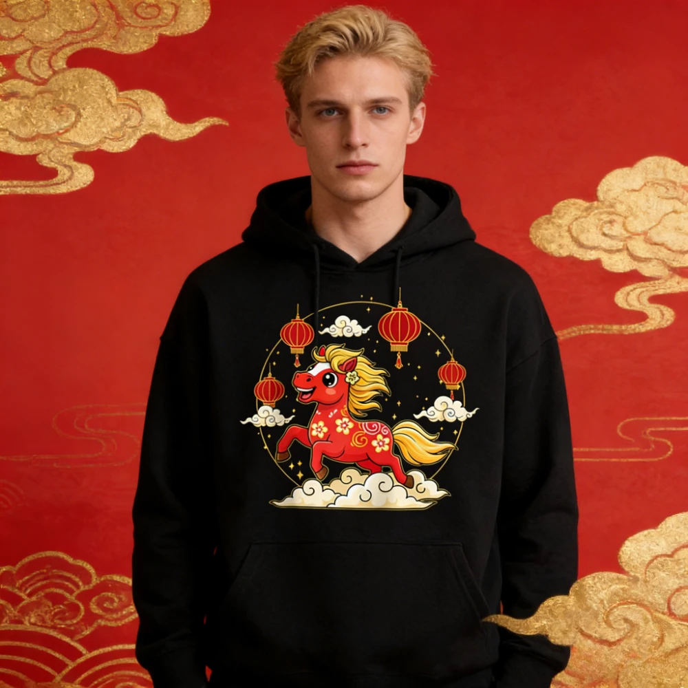 

2026 Year of The Horse Unisex Sweatshirt Chinese Zodiac Horse Cute Printed Hoodies New Year Men Women Fashion Casual Hoodie