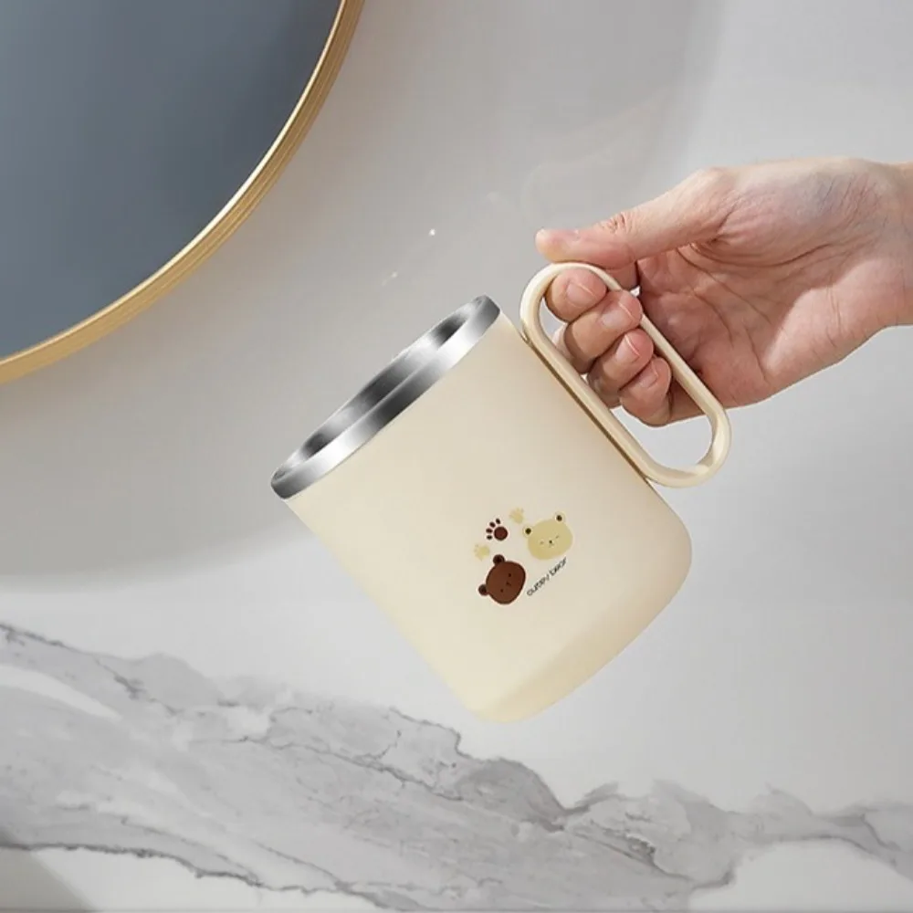 

Cute Stainless Steel Mouthwash Cup Anti Slip Bottom Exquisite Anti Mold Toothbrush Cup Cartoon Beige Couple's Wash Cup
