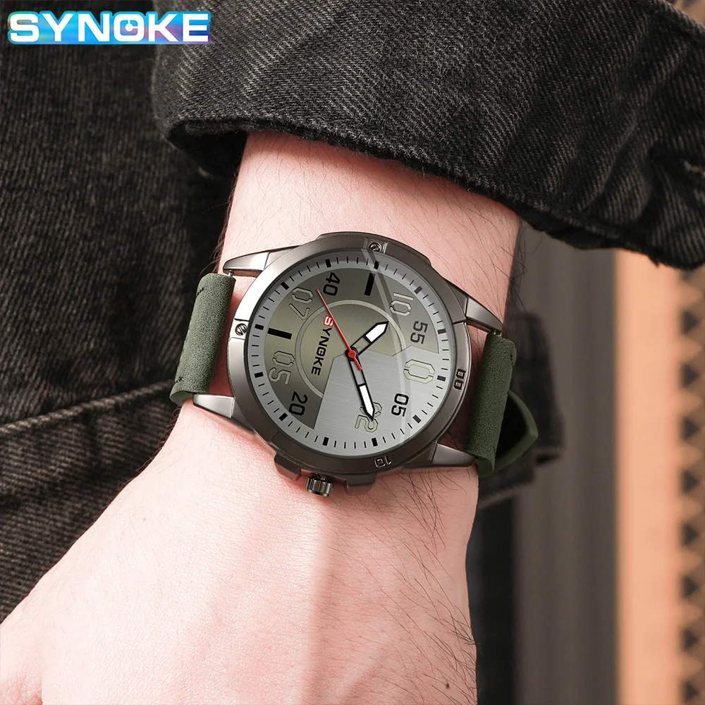 SYNOKE Popular Male Quartz Wristwatch Military Sports Shockproof Leather Watch Men Fashion Casual Clock Relogio Masculino