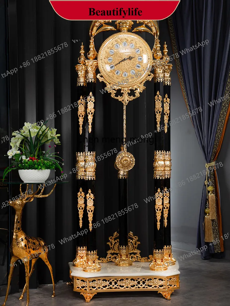 d178 European quartz movement villa living room high-end mechanical floor clock, classical luxury black crystal copper vertical