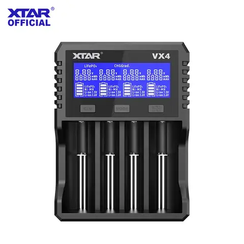 XTAR VX4 18650 배터리 충전기 AA/AAA 리튬 이온 LiFePO4 Ni-MH 충전식 배터리 20W 고속 충전기 배터리 용량 테스터