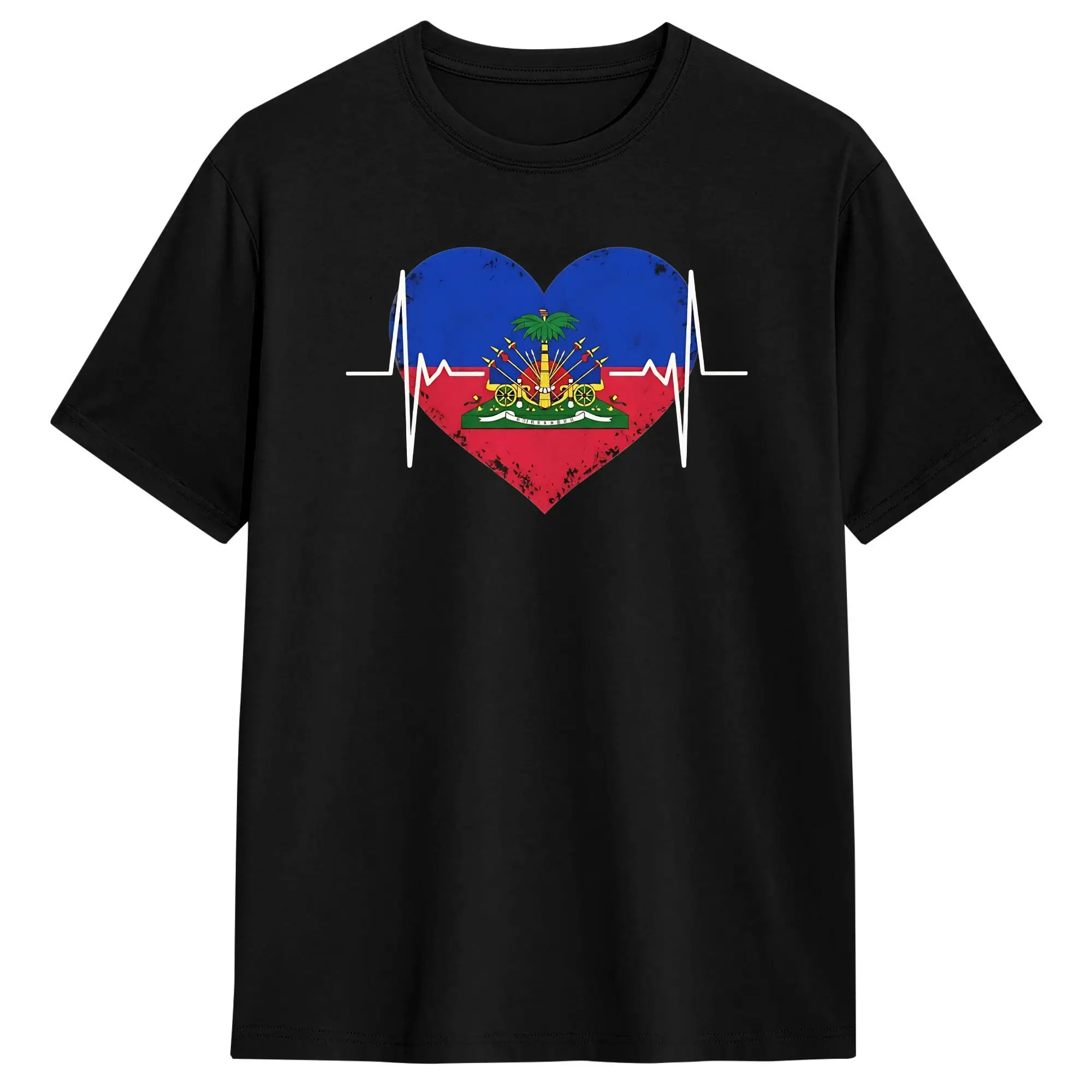 Men's T-Shirt Haitian Flag Love Haiti Awesome Cotton Tee Shirt Short Sleeve  T Shirt Crew Neck Clothes Unique