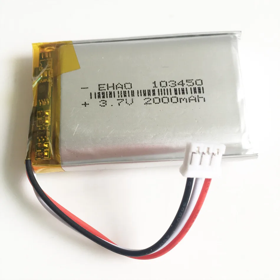 3.7V 2000mAh 103450 PARA batería recargable de polímero LiPo con enchufe JST 3P 2.0