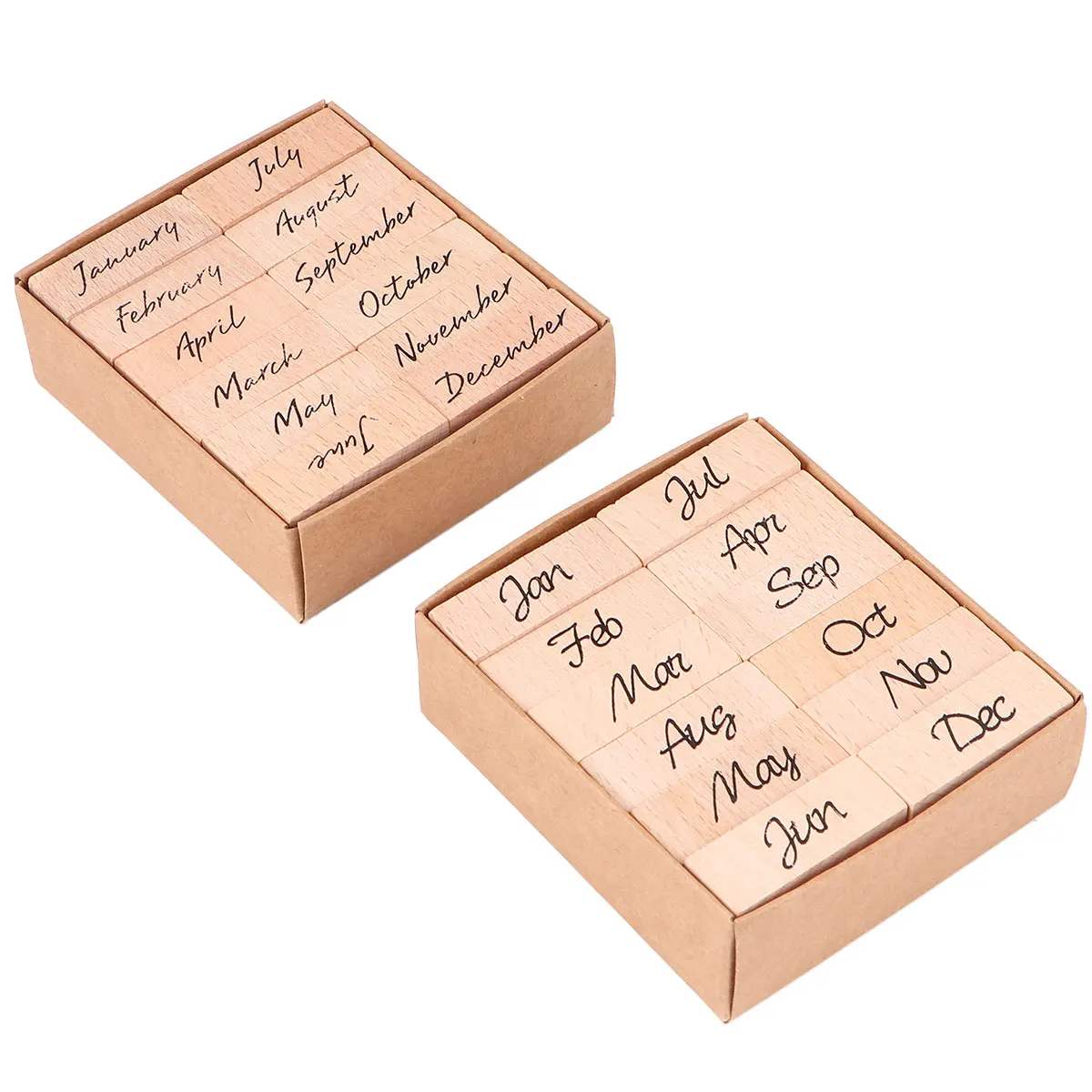 

24 Pcs Wooden Stamp Set Craft Supplies Rubber Month Letter Seals Diary Album Stamps Scrapbooking Decoration Reusable Kids Toys