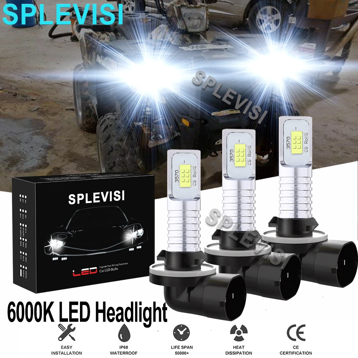 Zestaw żarówek LED 3x105W 6000K Pure White do reflektorów Polaris Sportsman 500 550 570 600 700 800 850 XP