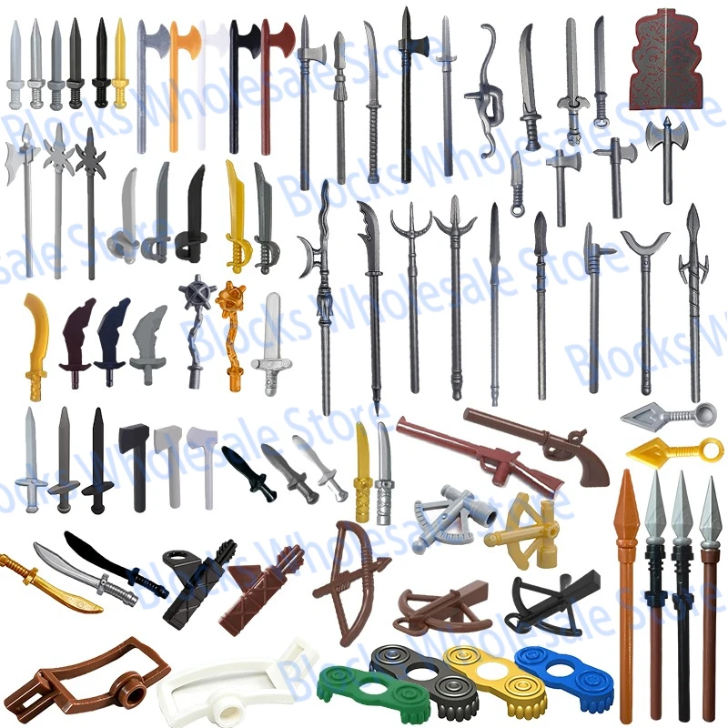 MOC Medieval Military Figures Building Blocks Soldier Weapons Accessories Spear Sword Bow Arrow Cloak Mini Bricks Toys Gifts W01
