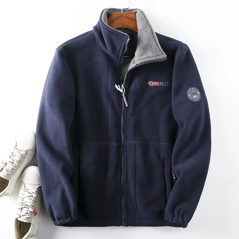 Cappotto da alpinismo all'aperto norvegese, resistente al freddo e caldo, spesso, in pile polare a doppio strato, invernale, da uomo, in velluto, con colletto rialzato